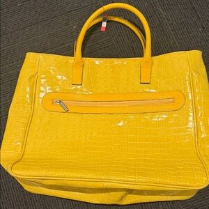 Yellow Croc-Embossed Tote Bag